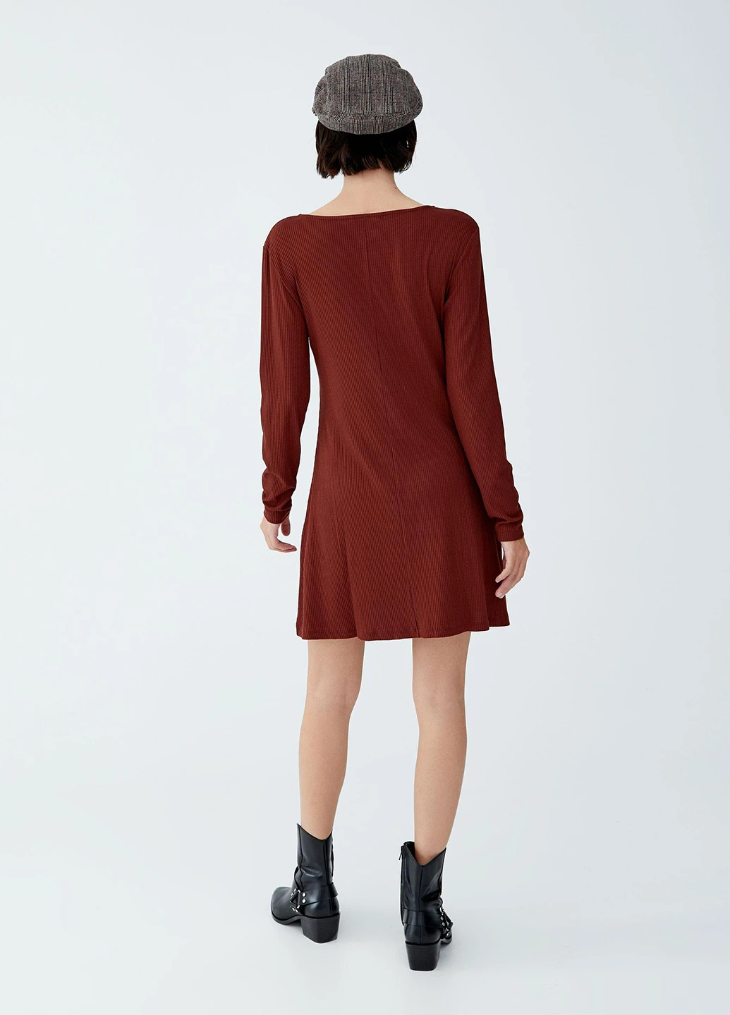 Коричневое кэжуал платье а-силуэт Pull & Bear однотонное