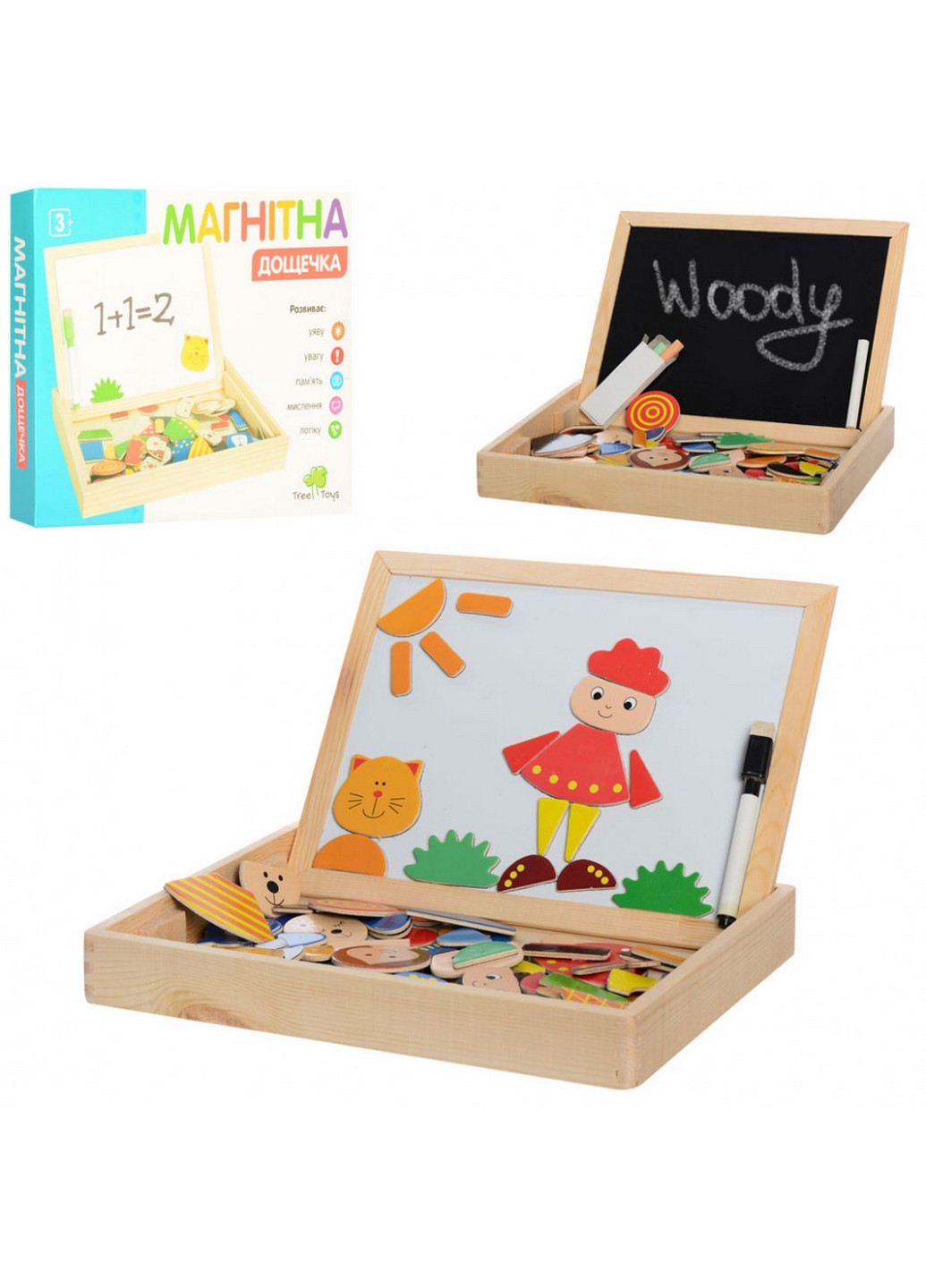 Детская деревянная доска для рисования с фигурами 31х24х4 см Tree Toys (253659576)