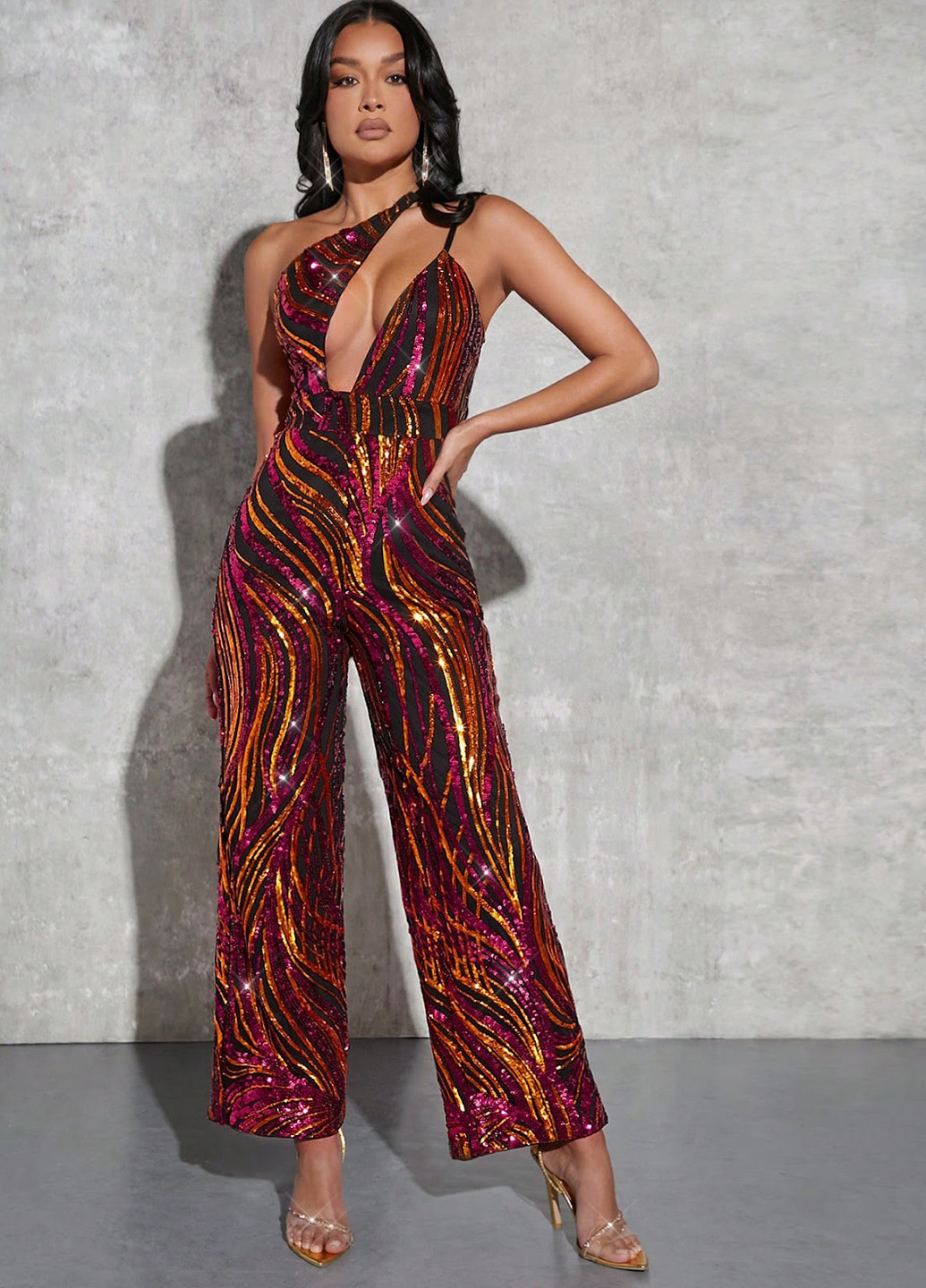 Комбінезон SHEIN комбінезон-брюки зебра комбінований вечірній поліестер