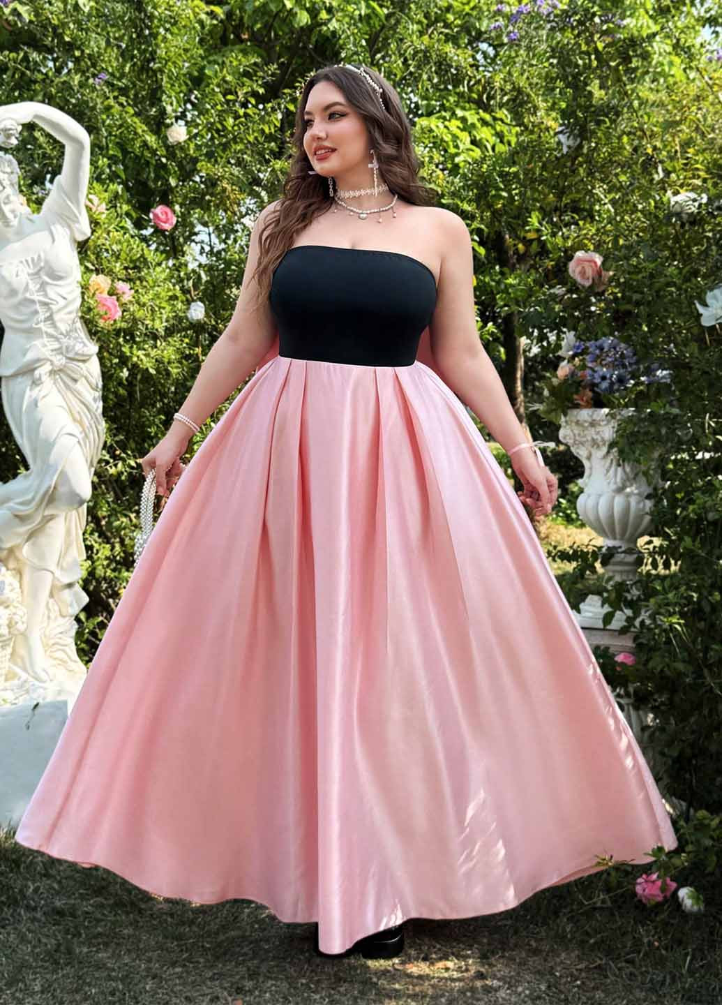 Рожева вечірня сукня з пишною спідницею, а-силует SHEIN однотонна