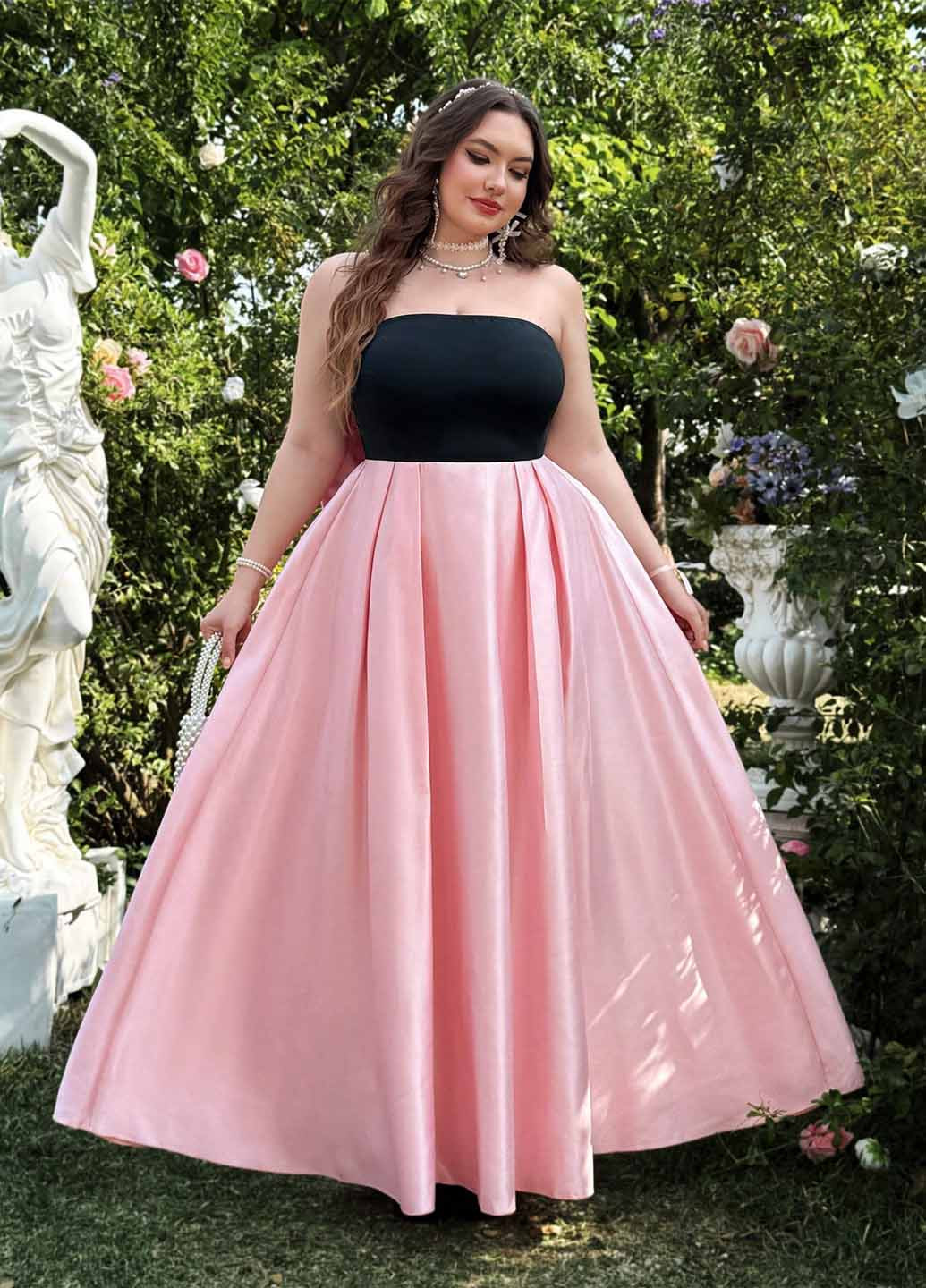 Рожева вечірня сукня з пишною спідницею, а-силует SHEIN однотонна