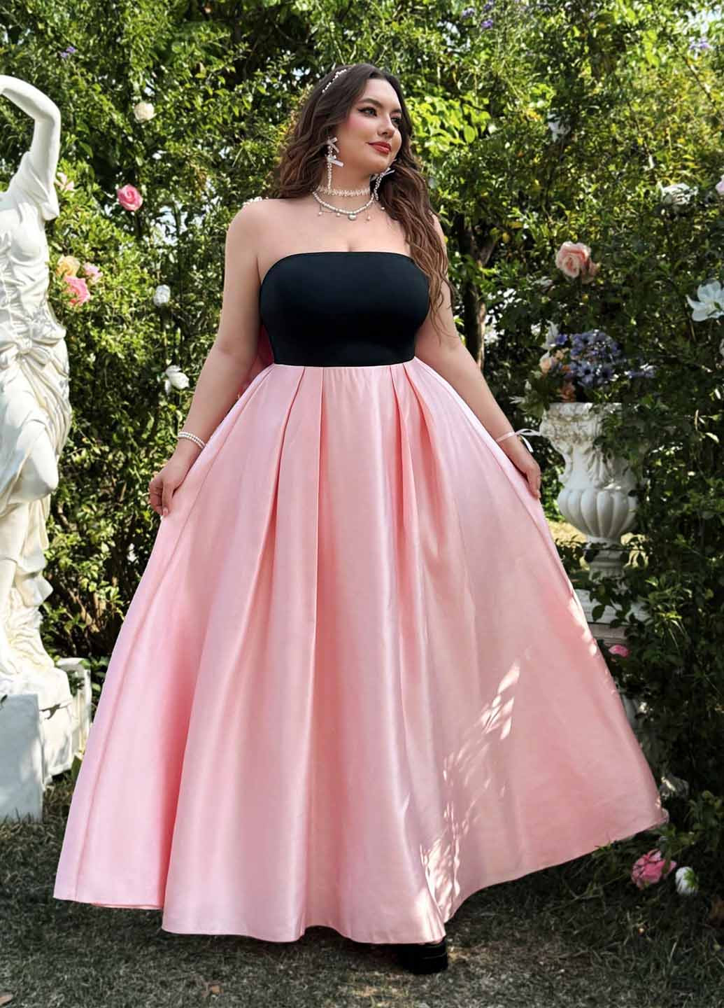 Рожева вечірня сукня з пишною спідницею, а-силует SHEIN однотонна