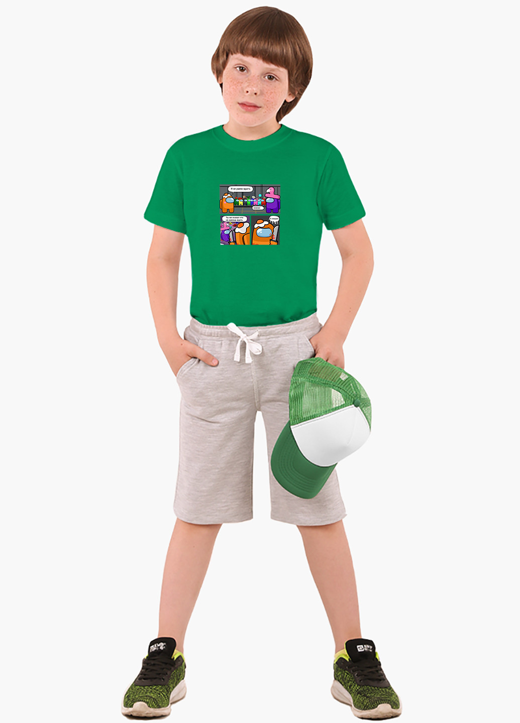 Зелена демісезонна футболка дитяча амонг ас (among us) (9224-2429) MobiPrint