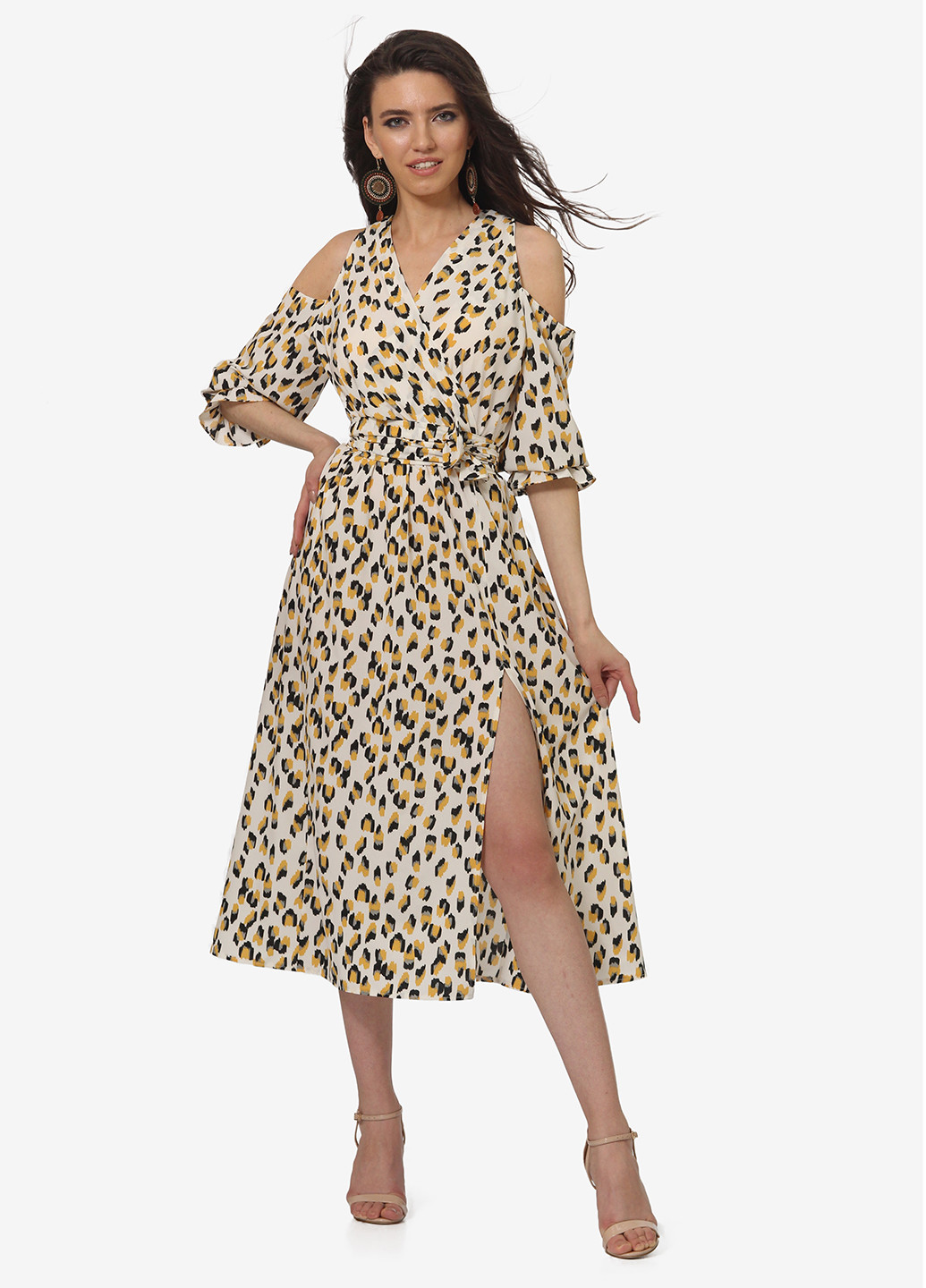 Бежевое кэжуал платье на запах Lila Kass леопардовый