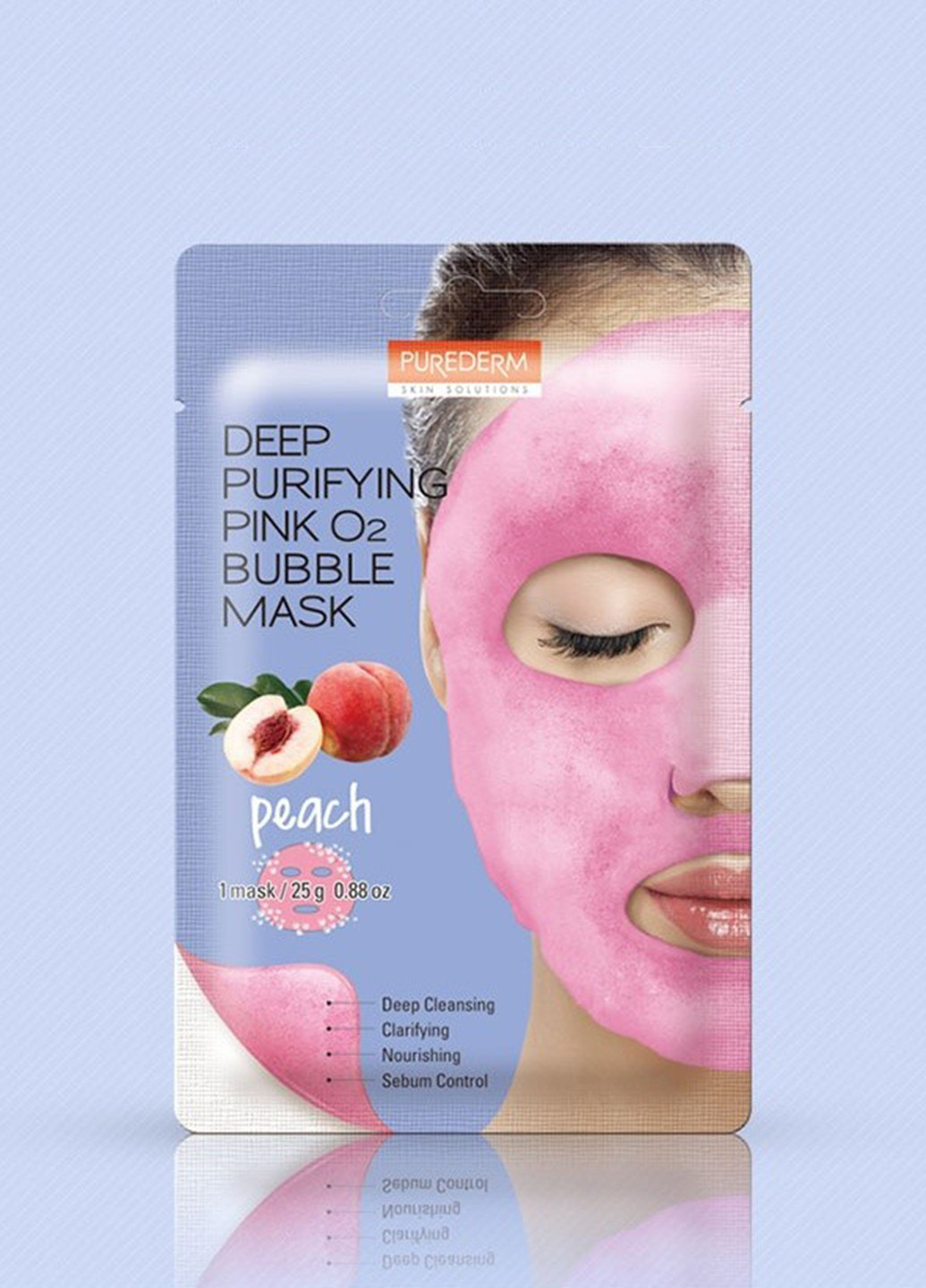 Маска кислородная с экстрактом персика Deep Purifying Pink O2 Bubble Mask Peach, 25 мл Purederm (184326303)