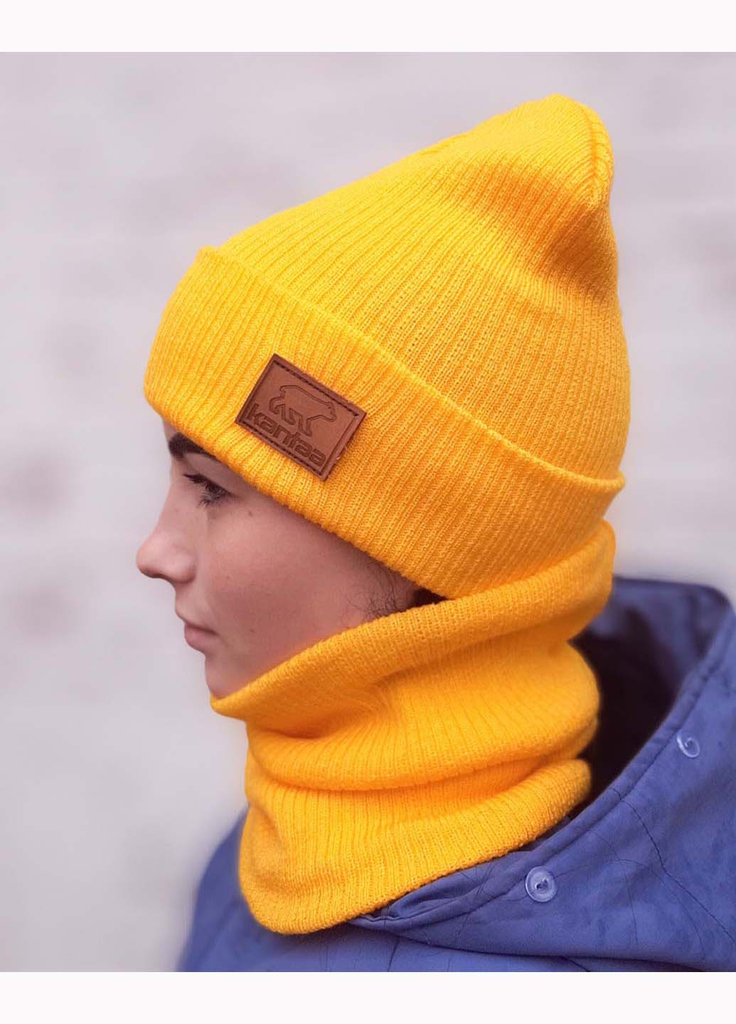 Жовтий демісезонний комплект (шапка, хомут) Канта