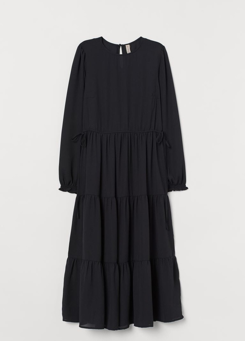 Черное кэжуал платье из шифона H&M однотонное