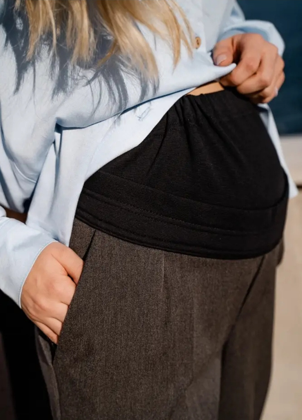 Класичні брюки для вагітних, майбутніх мам з високим трикотажним животиком сірі To Be (245010669)