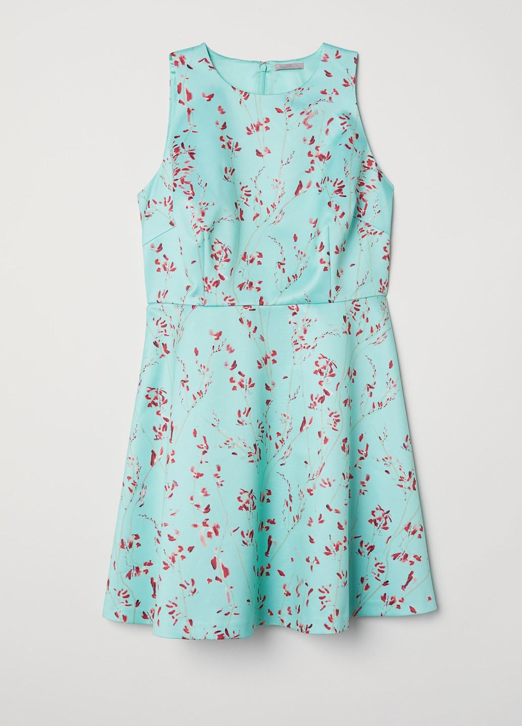 Светло-бирюзовое кэжуал атласное платье H&M с цветочным принтом