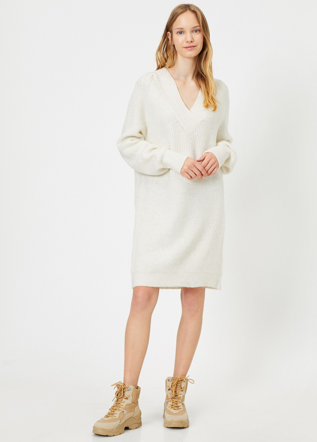 Молочное кэжуал платье платье-свитер KOTON однотонное