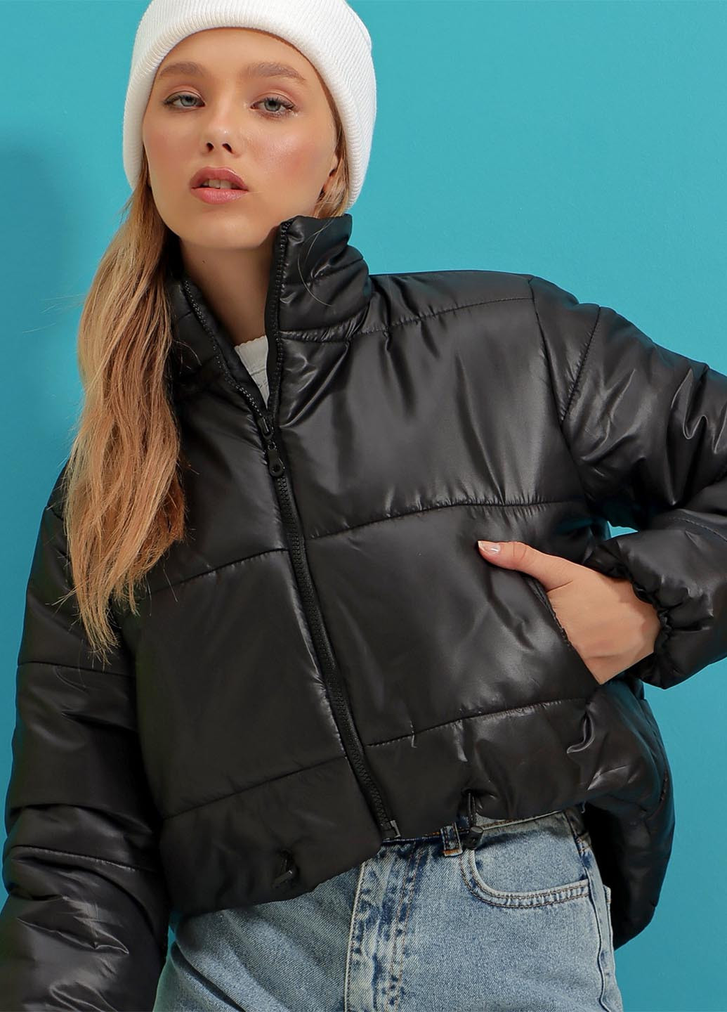 Черная демисезонная куртка Trend Alacati Stili