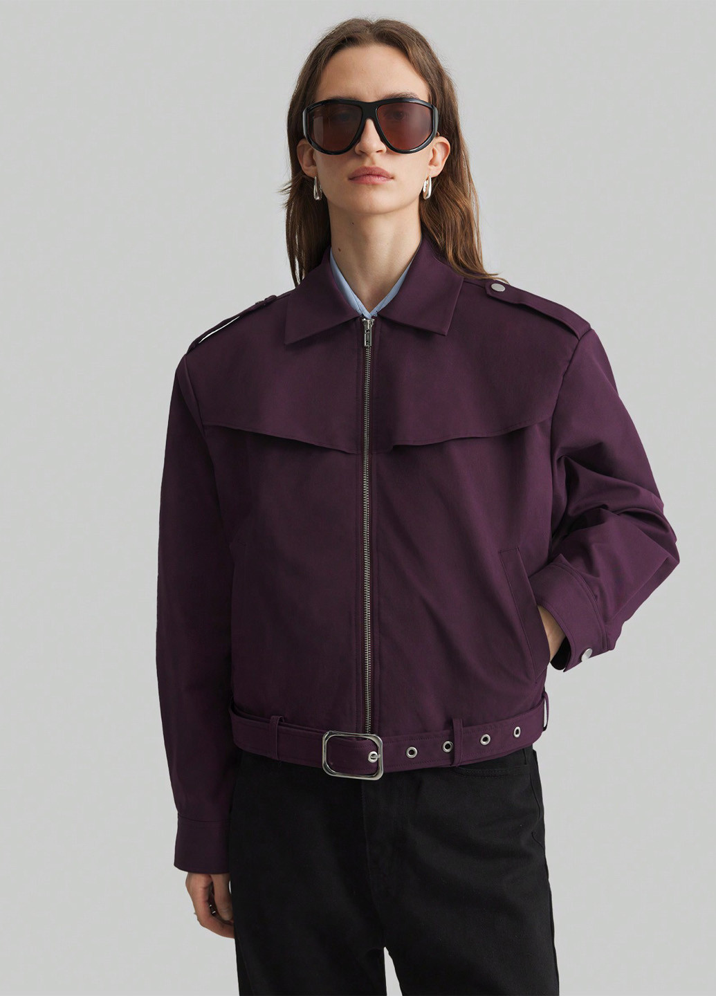 Темно-фиолетовая демисезонная куртка куртка-пальто SHEIN