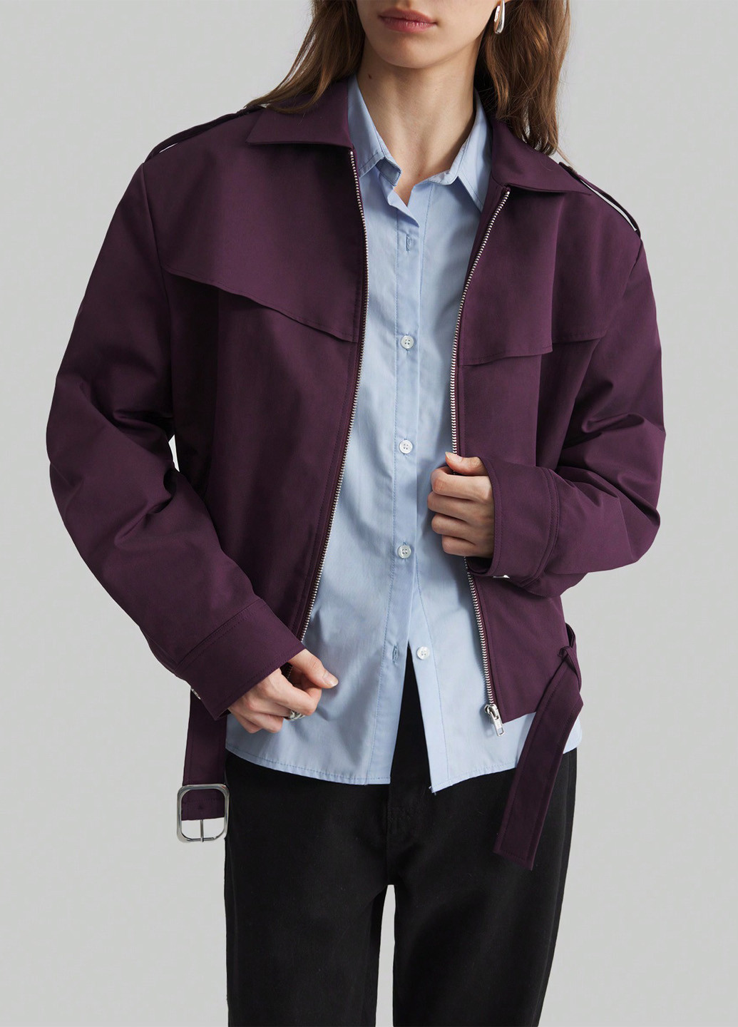 Темно-фиолетовая демисезонная куртка куртка-пальто SHEIN