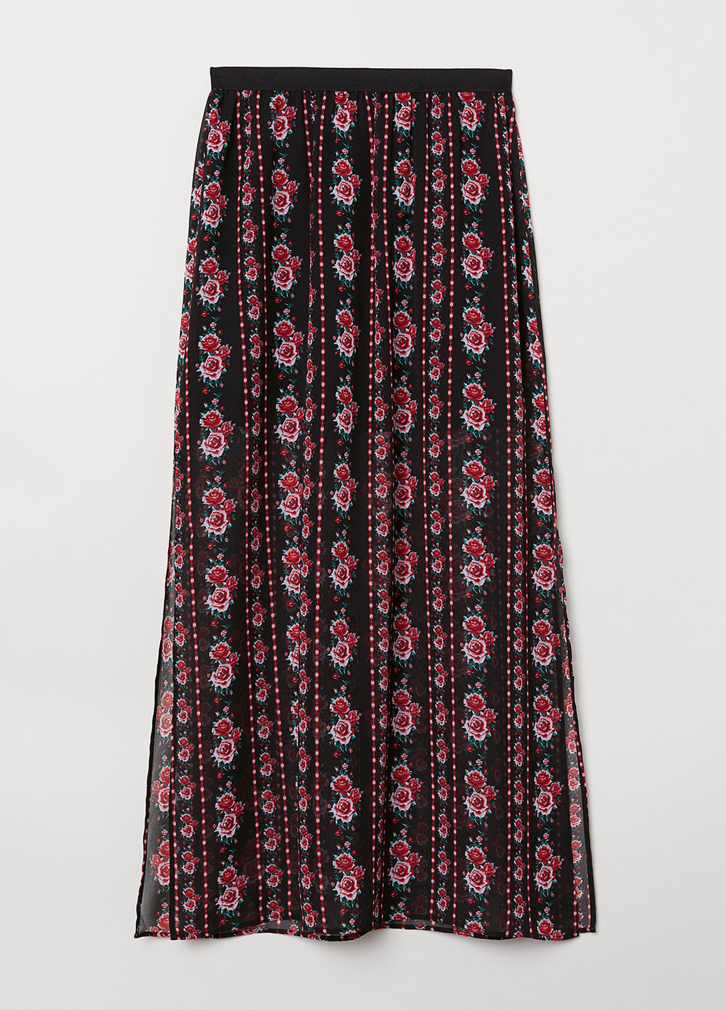 Черная кэжуал цветочной расцветки юбка H&M клешированная, плиссе