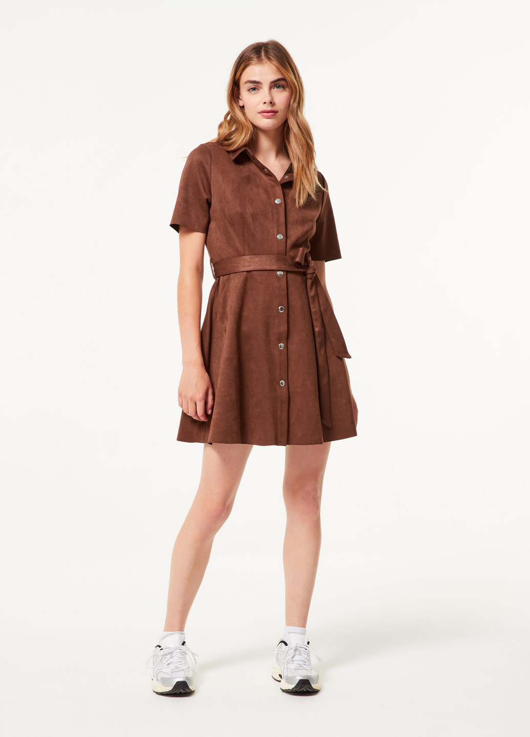 Коричневое кэжуал платье рубашка Jennyfer однотонное