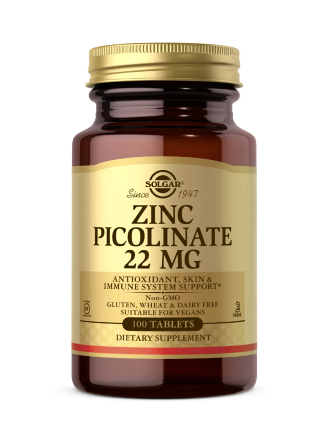 Цинк для імунітету та здоров'я очей і шкіри Zinc Picolinate 22 mg - 100 tab Solgar (241261203)