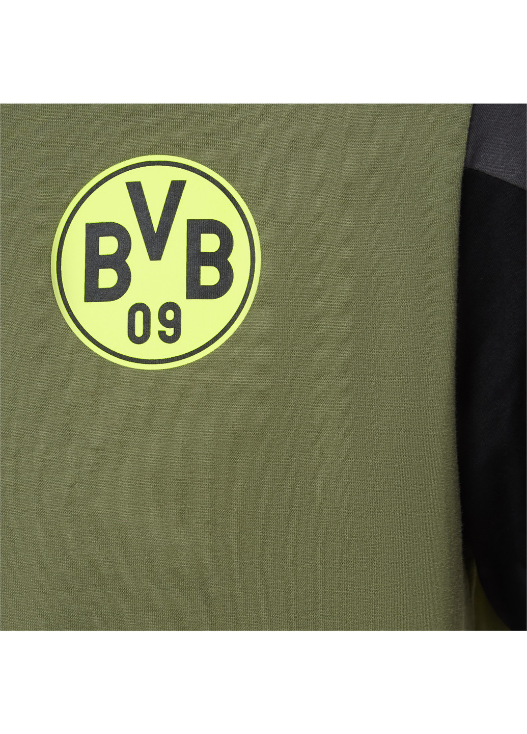 Футболка BVB FtblCulture Men’s Football Tee Puma однотонная зелёная спортивная хлопок, эластан