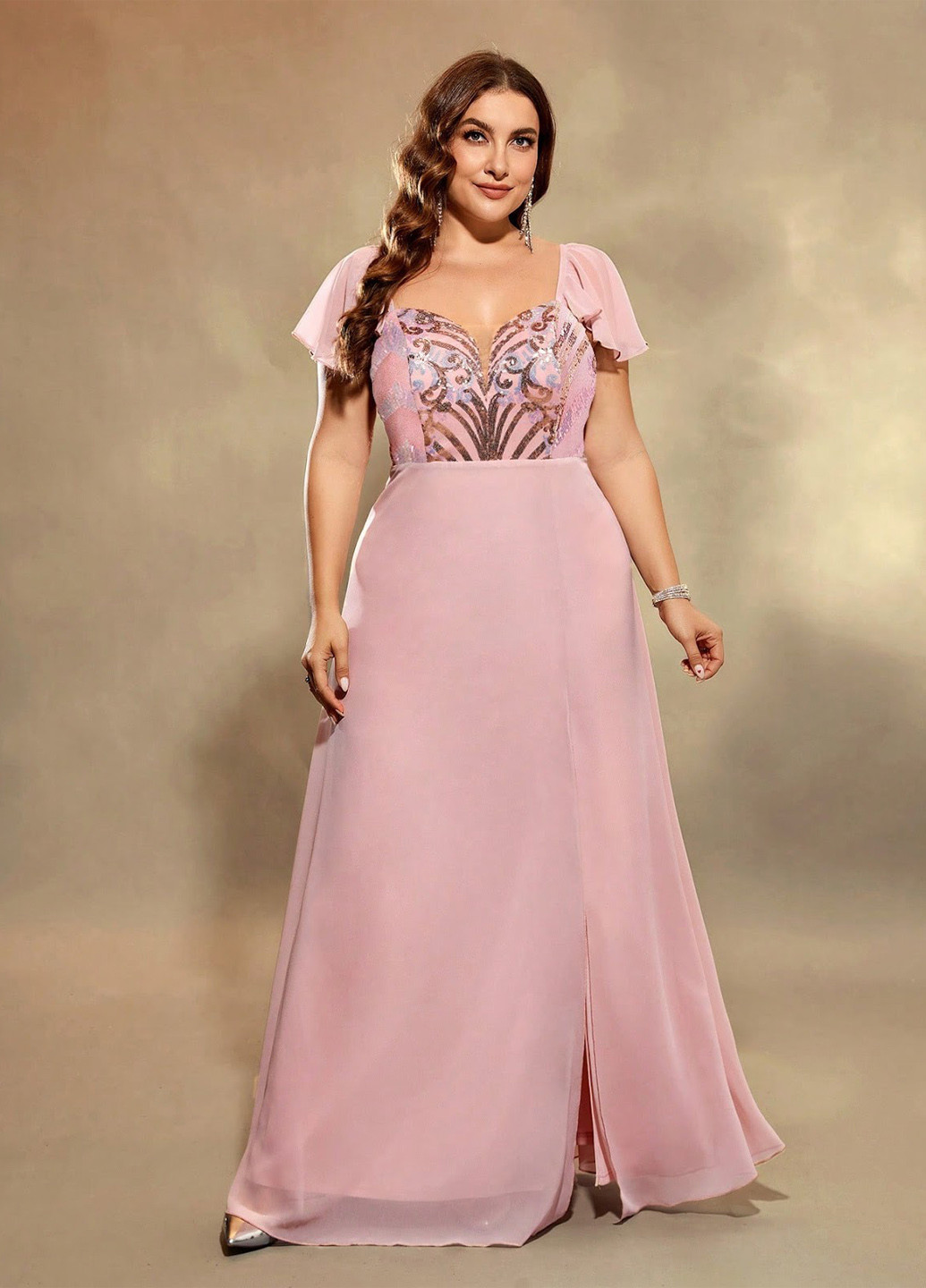 Розовое вечернее платье а-силуэт SHEIN однотонное