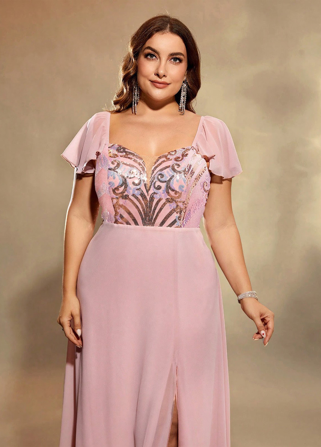 Розовое вечернее платье а-силуэт SHEIN однотонное