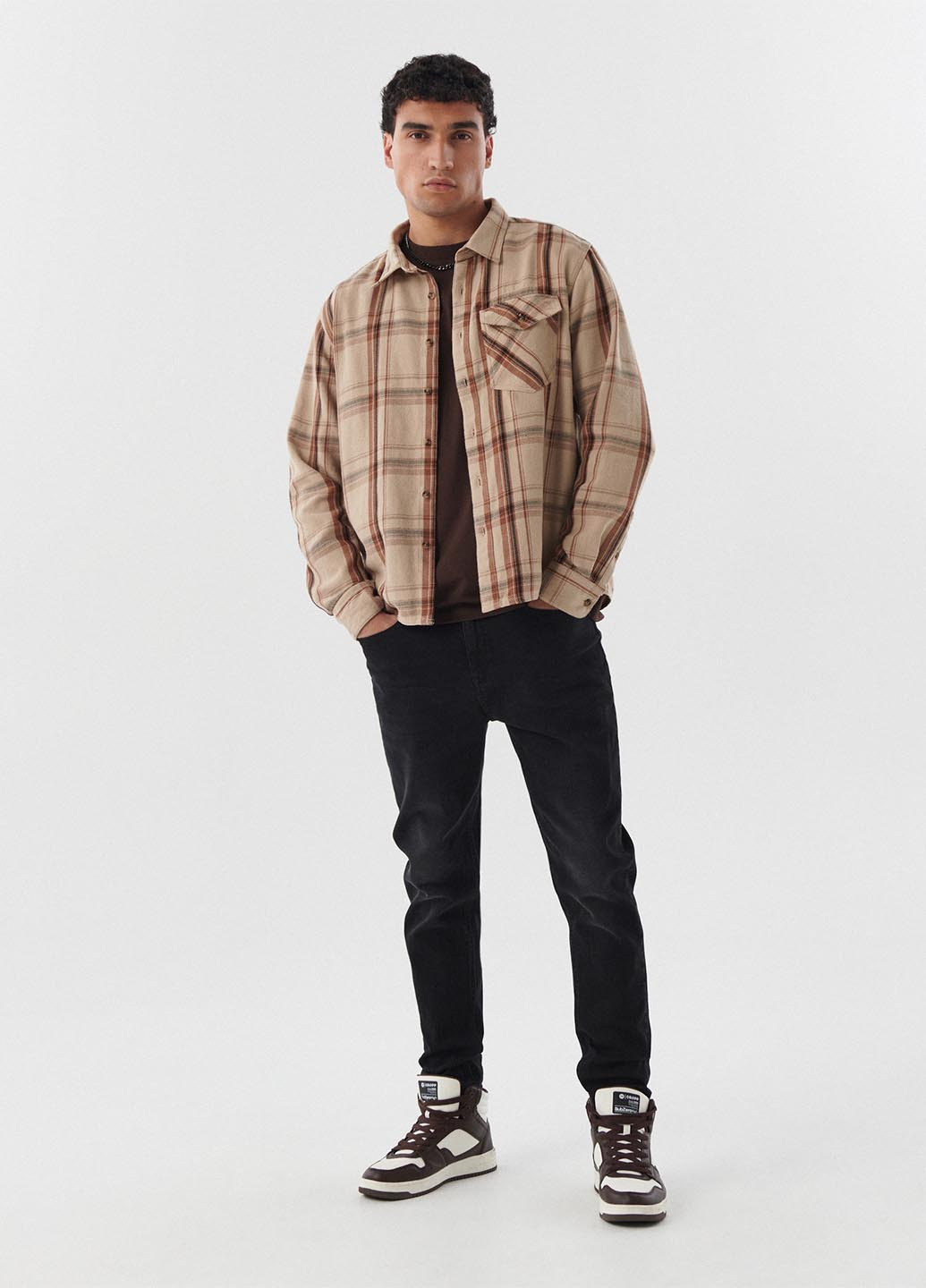 Светло-коричневая кэжуал рубашка в клетку Cropp