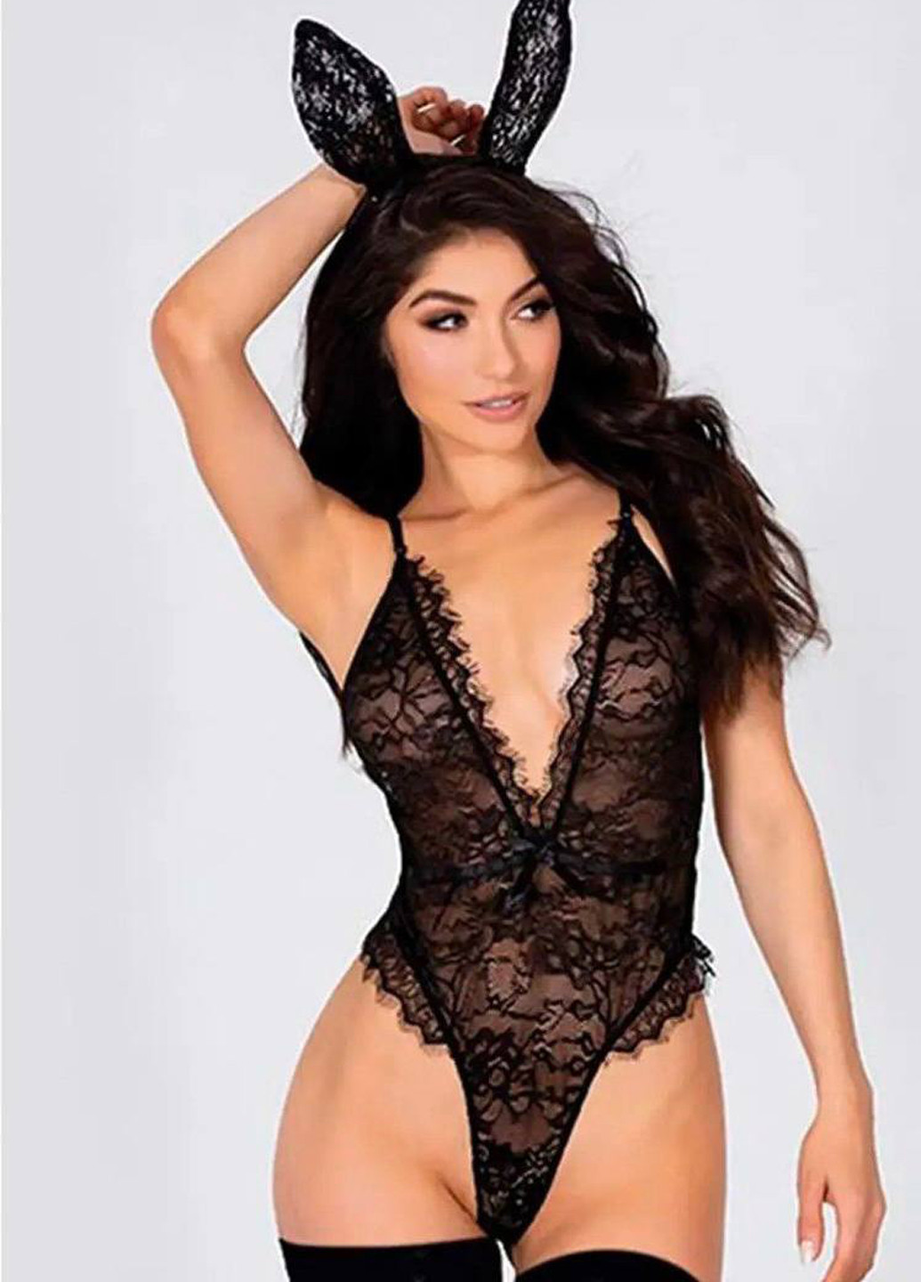 Черный демисезонный комплект (комбидресс, чулки, ушки) FOR DREAMS