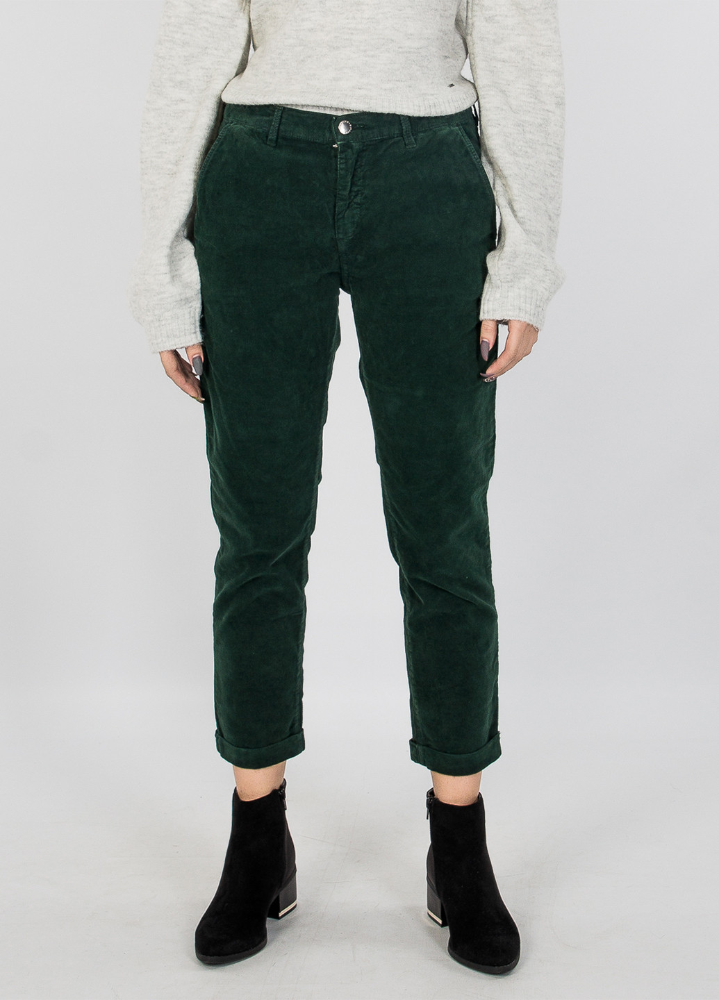 Темно-зеленые кэжуал демисезонные укороченные, зауженные брюки Gas