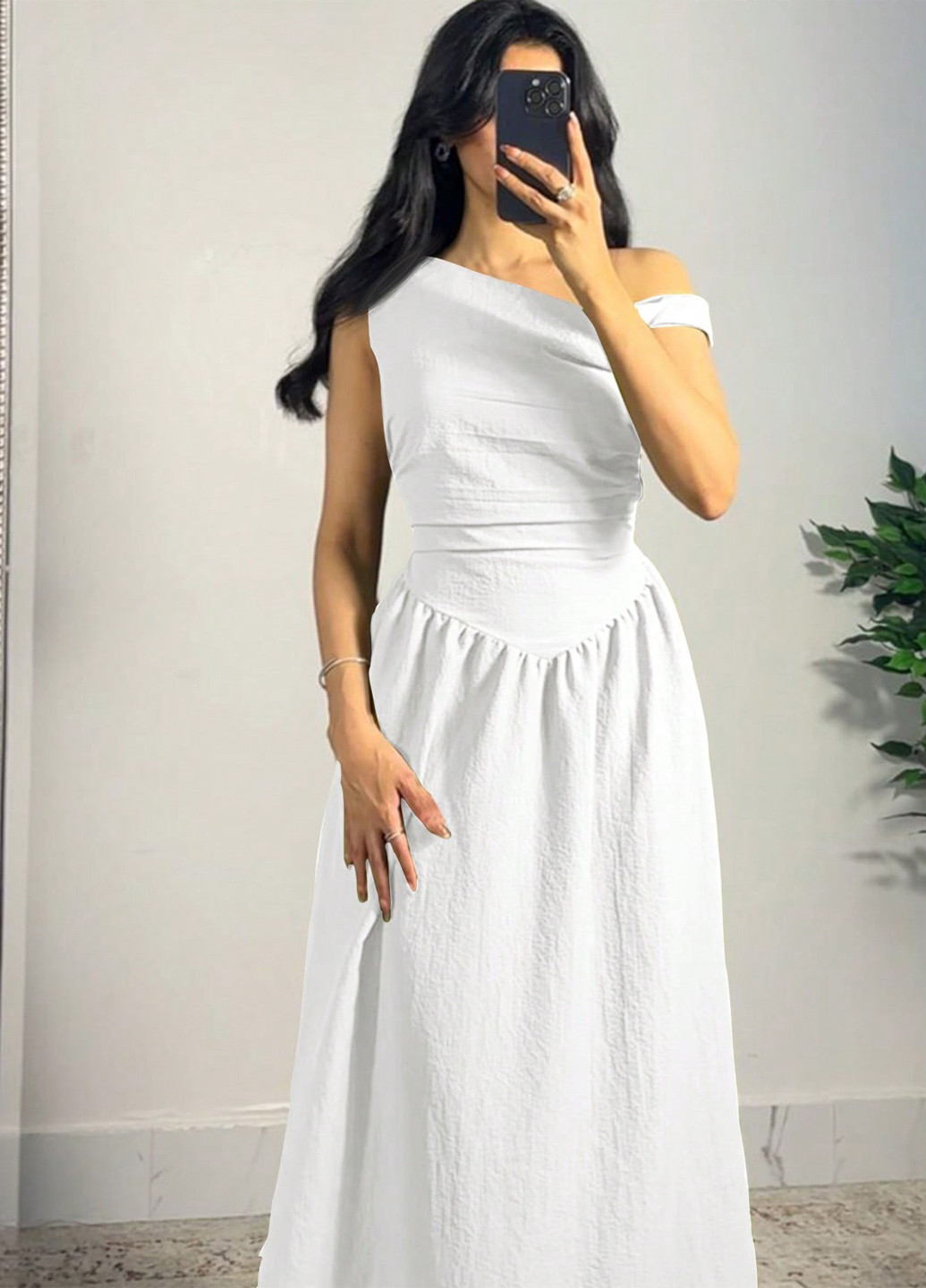 Білий кежуал, коктейльна сукня кльош, на одне плече SHEIN однотонна