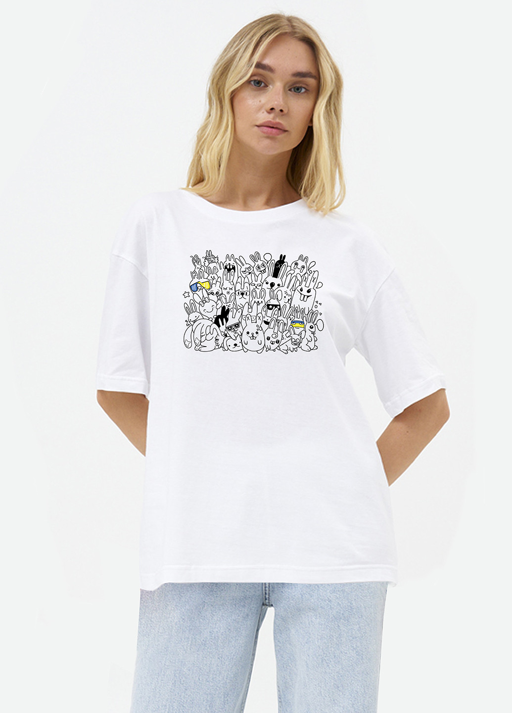 Белая летняя футболка женская оверсайз rabbits ua KASTA design