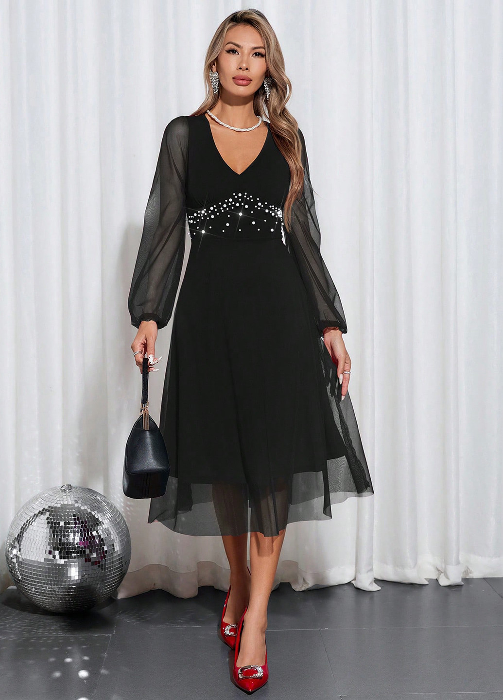 Чорна вечірня сукня в стилі армпір SHEIN однотонна