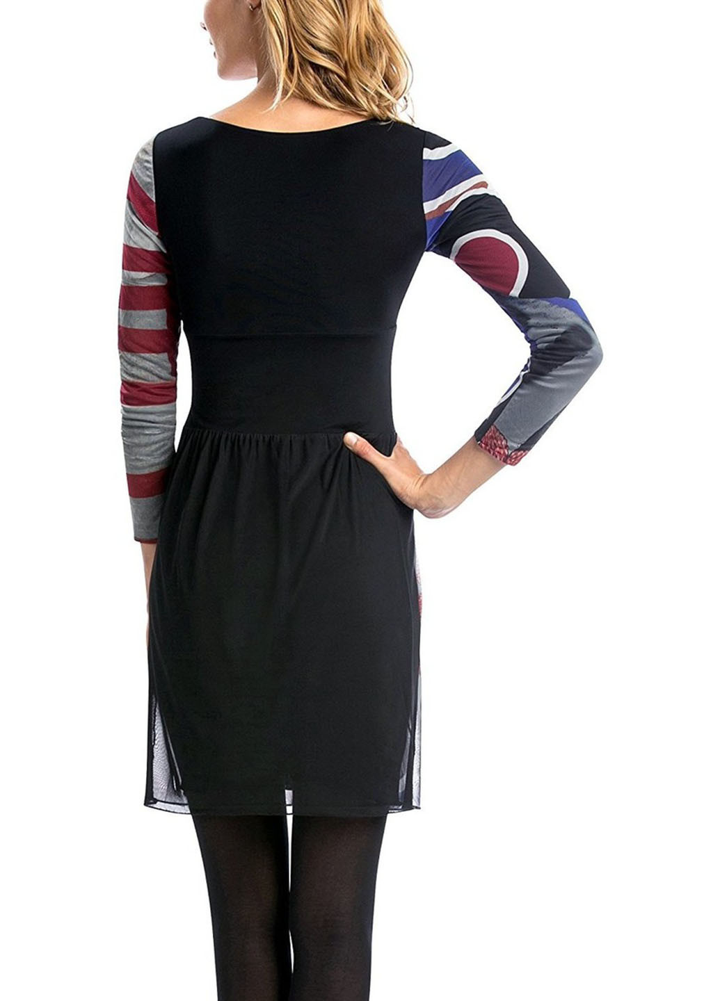 Черное кэжуал платье с длинным рукавом Desigual с абстрактным узором