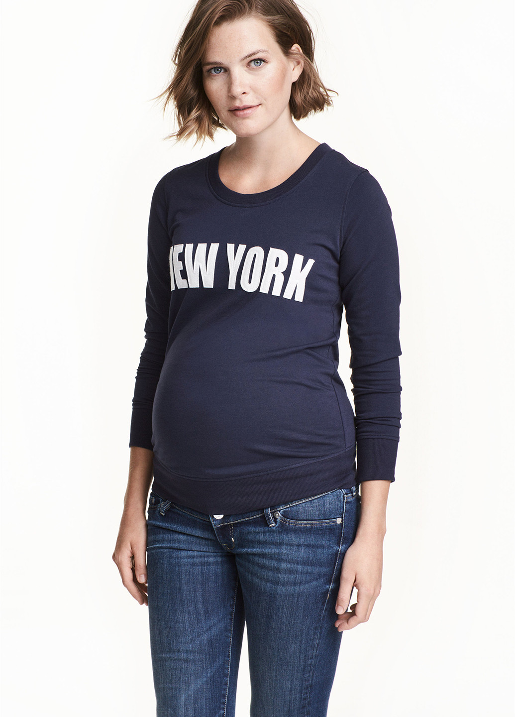 Свитшот для беременных H&M - Приталенный крой надпись индиго кэжуал хлопок, трикотаж - (267727911)
