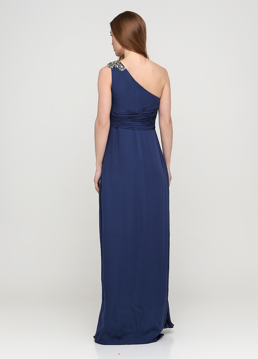 Сіро-синя вечірня сукня на одне плече Marchesa Notte однотонна