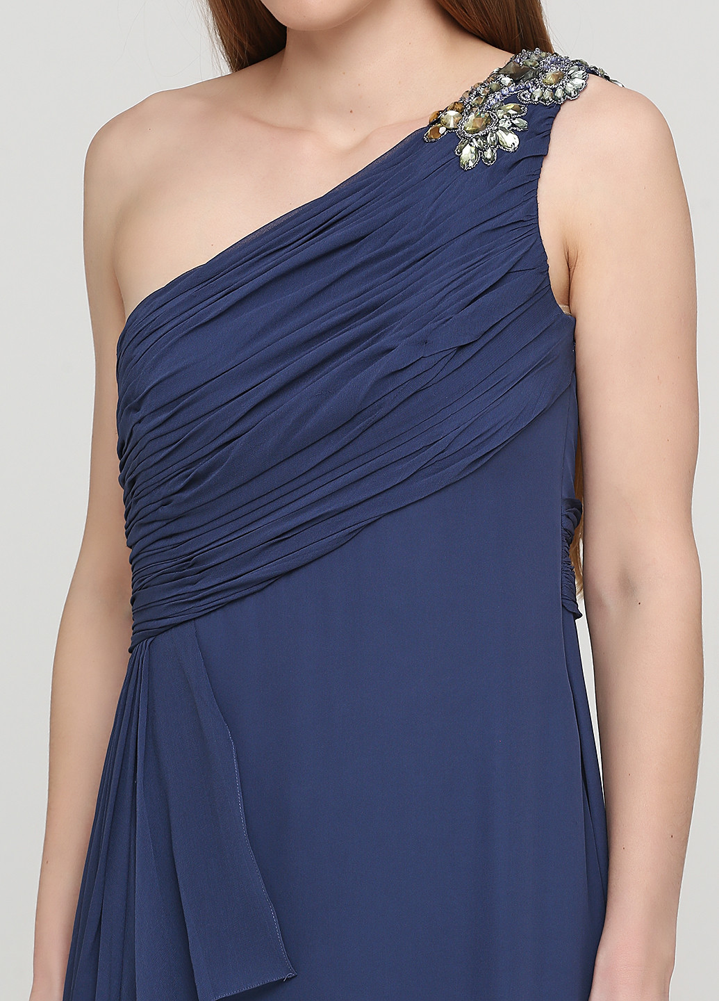 Сіро-синя вечірня сукня на одне плече Marchesa Notte однотонна