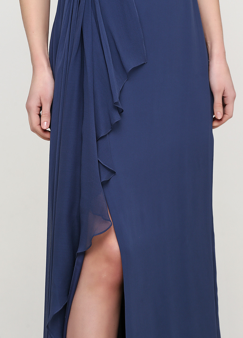 Серо-синее вечернее платье на одно плечо Marchesa Notte однотонное
