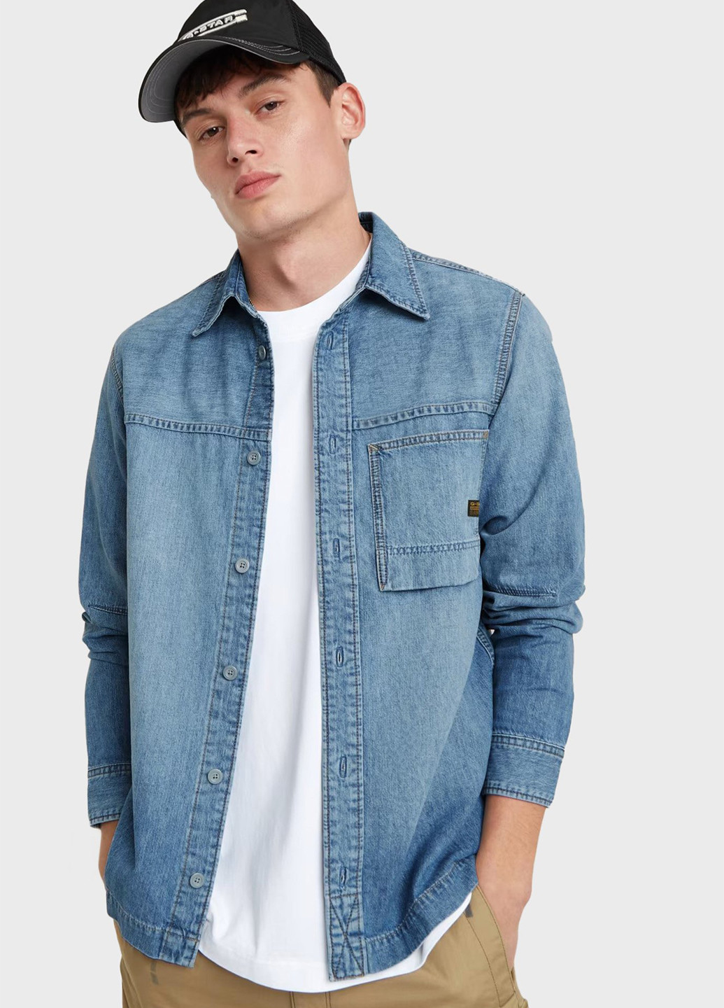 Темно-голубой джинсовая, кэжуал рубашка однотонная G-Star Raw