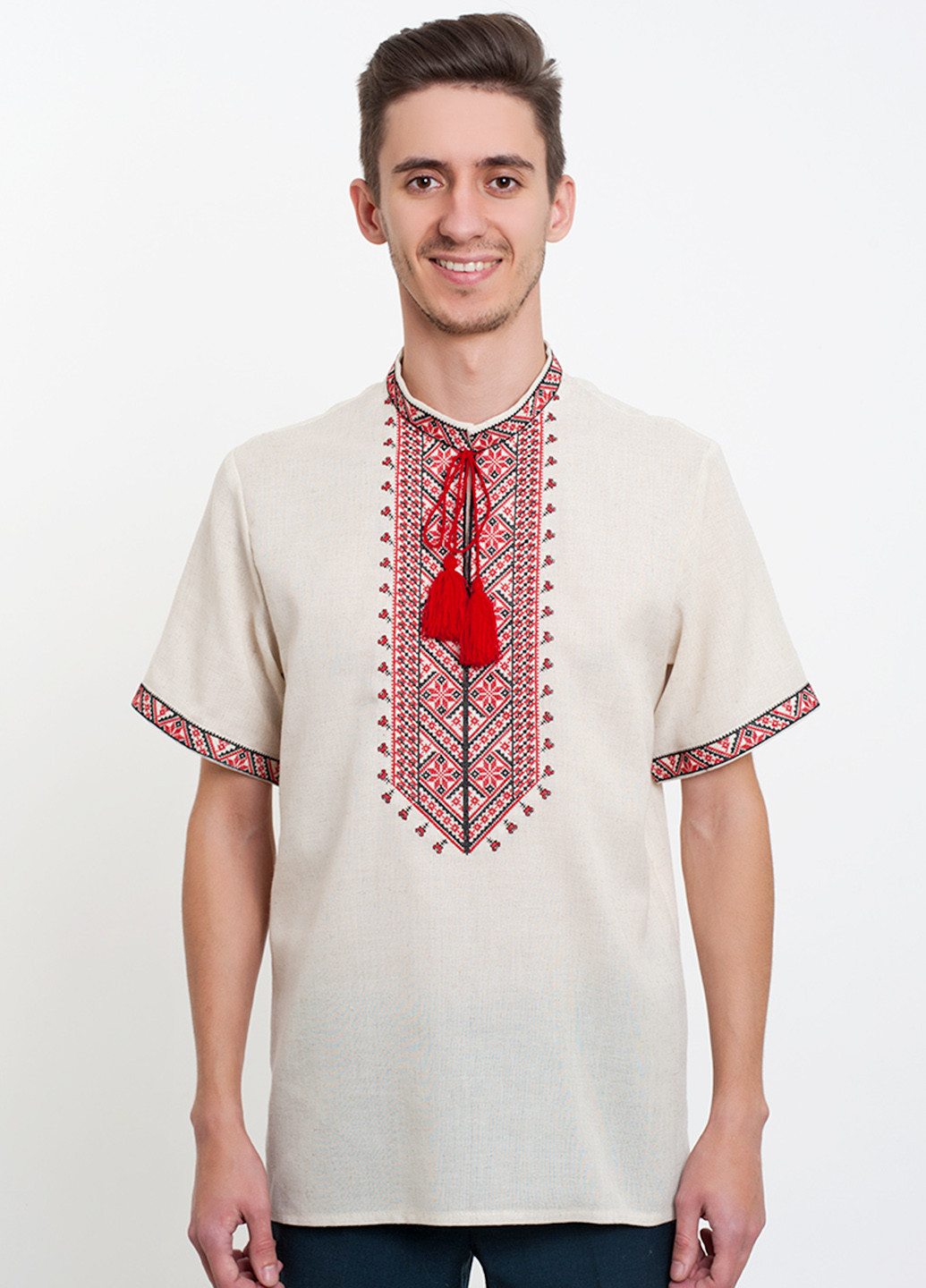 Светло-серая кэжуал рубашка Vyshyvanka с коротким рукавом