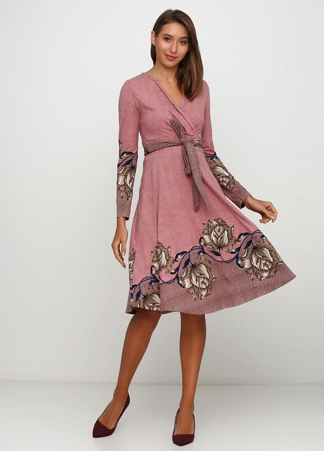 Рожева кежуал сукня на запах No Brand з квітковим принтом