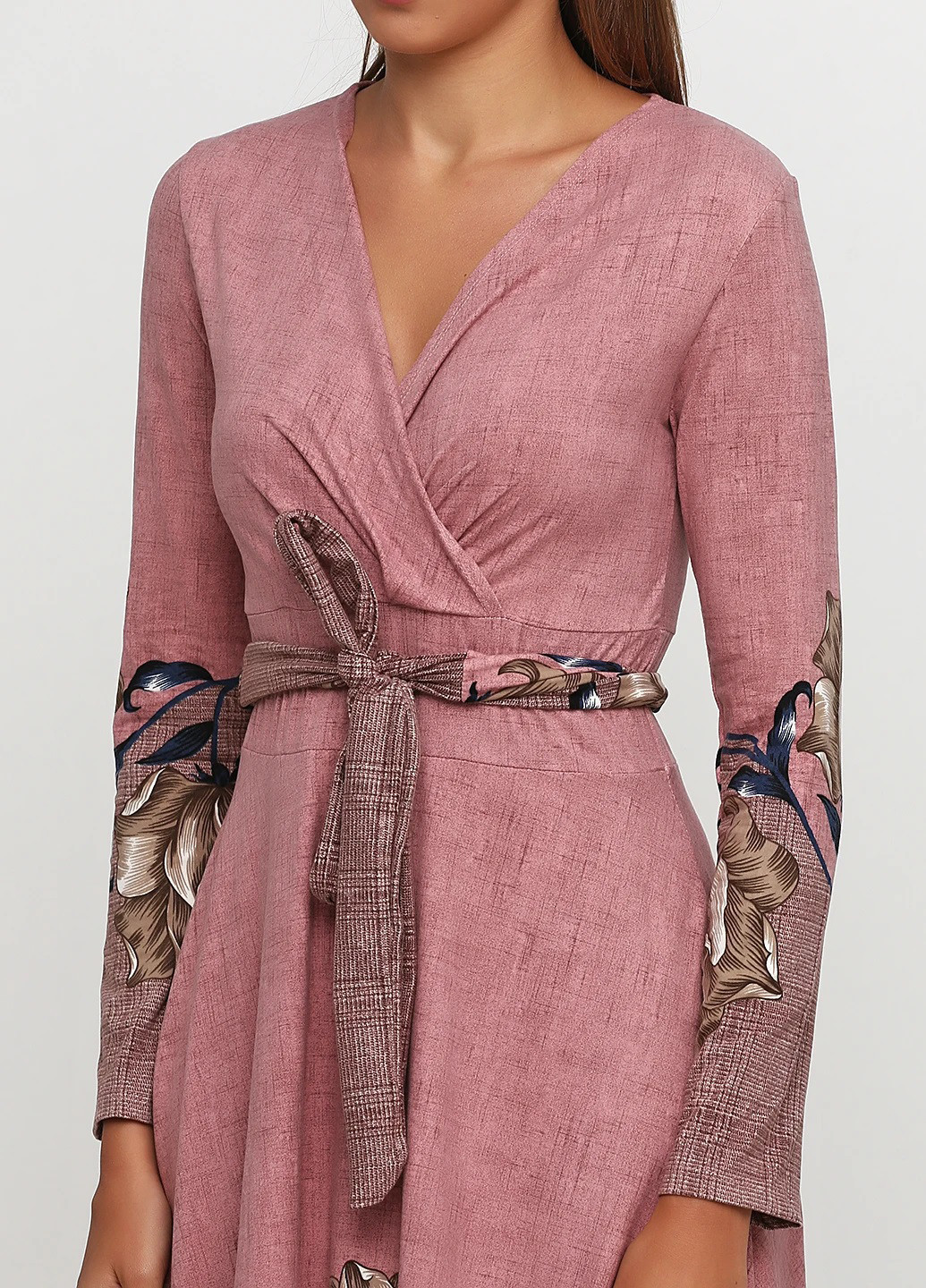 Рожева кежуал сукня на запах No Brand з квітковим принтом