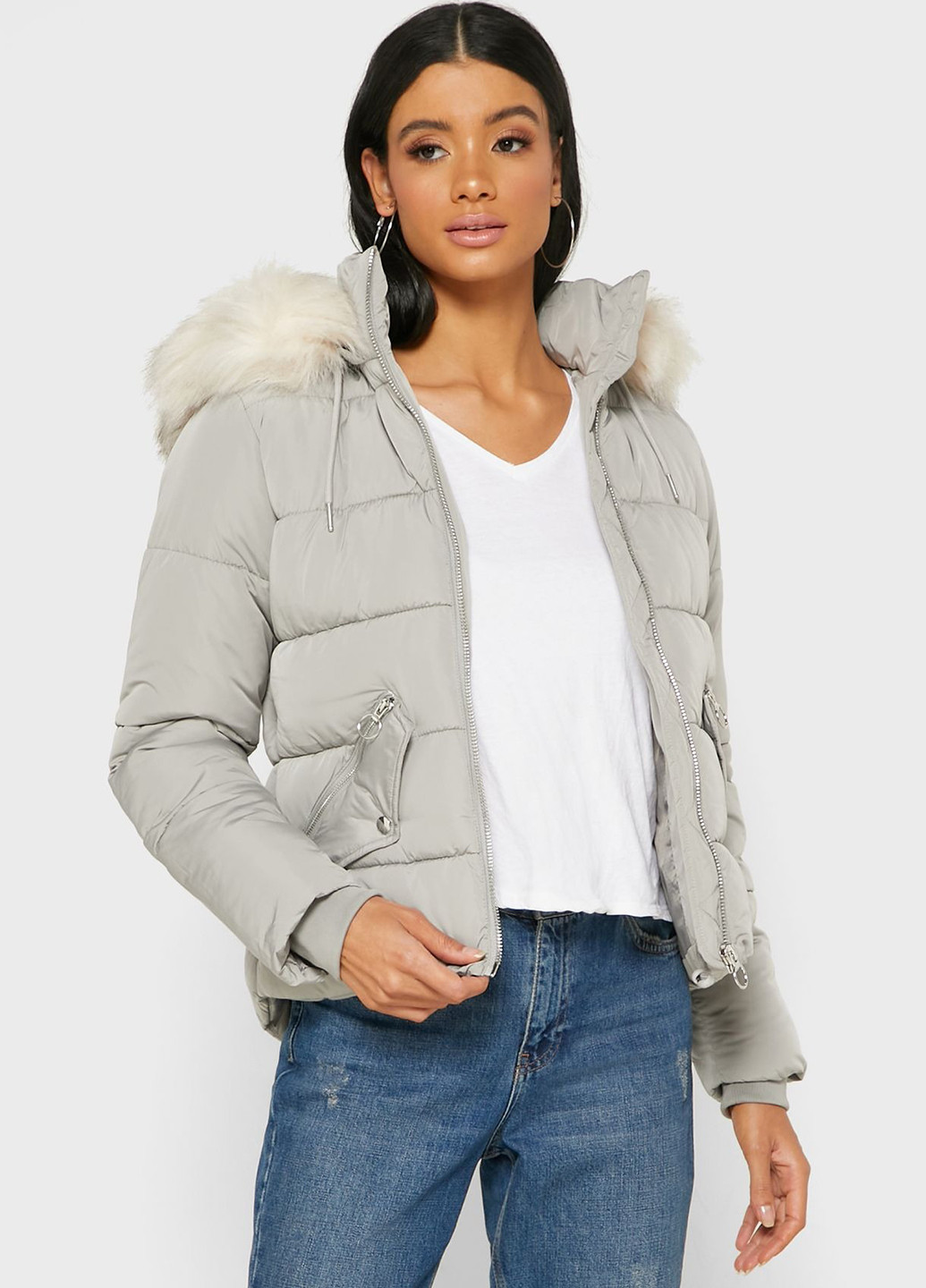 Серая зимняя куртка Topshop