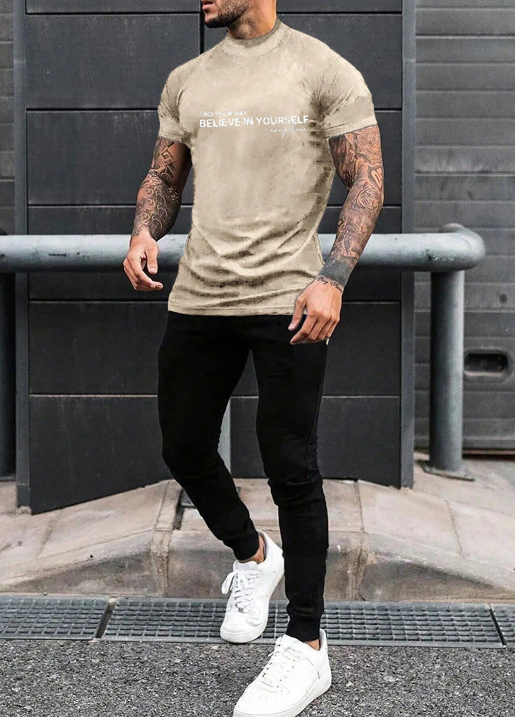 Бежевий літній комплект (футболка, штани) SHEIN