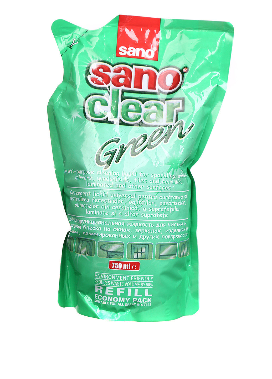 Средство для мытья стекол « Clear Green» (запаска), 750 мл Sano (94768546)