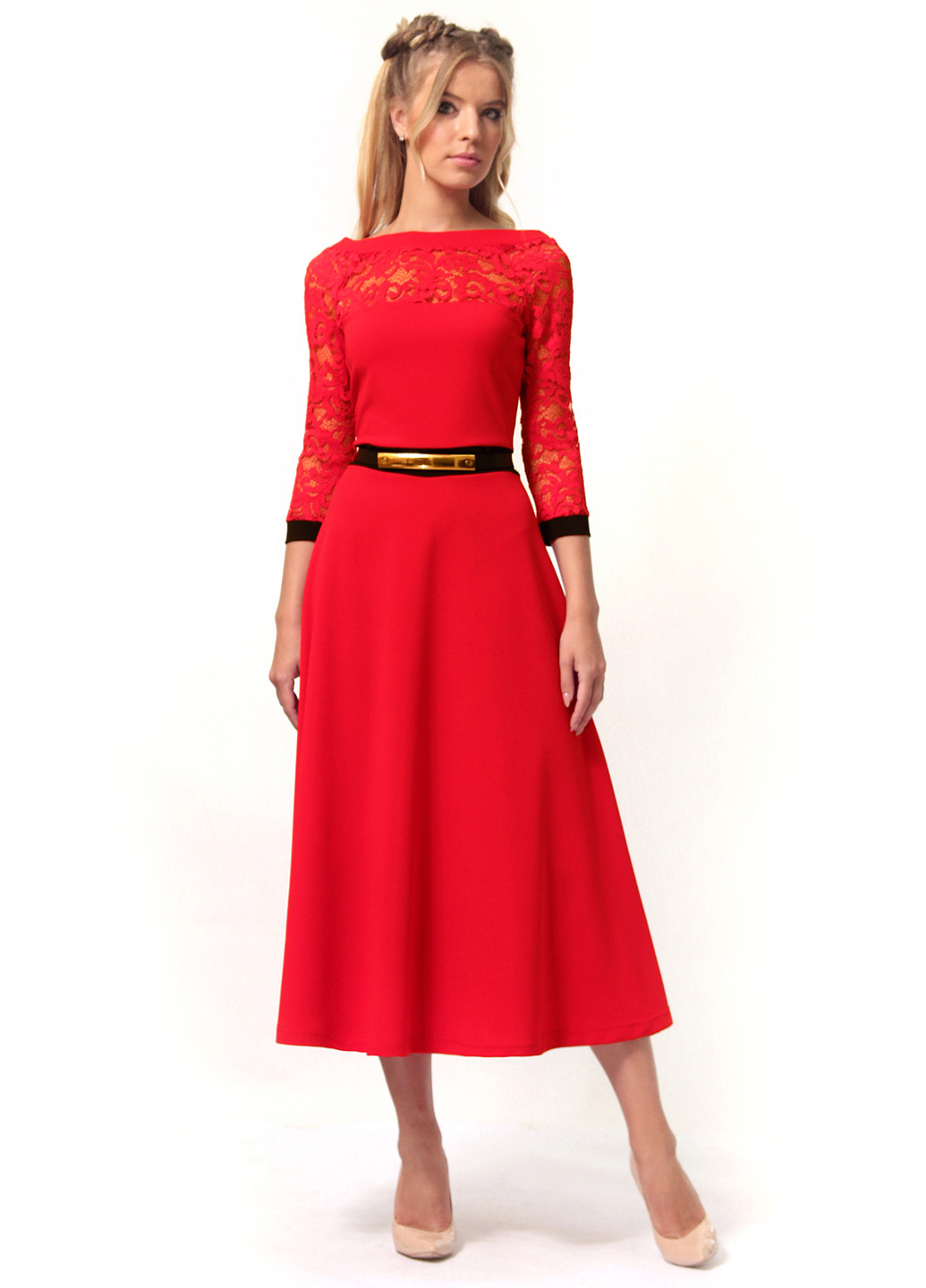 Красное кэжуал платье клеш Lila Kass