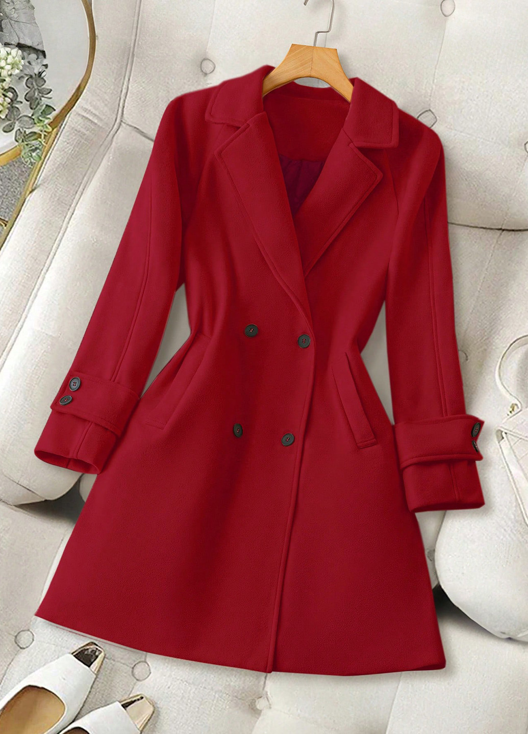Червоне демісезонне Пальто двобортне SHEIN