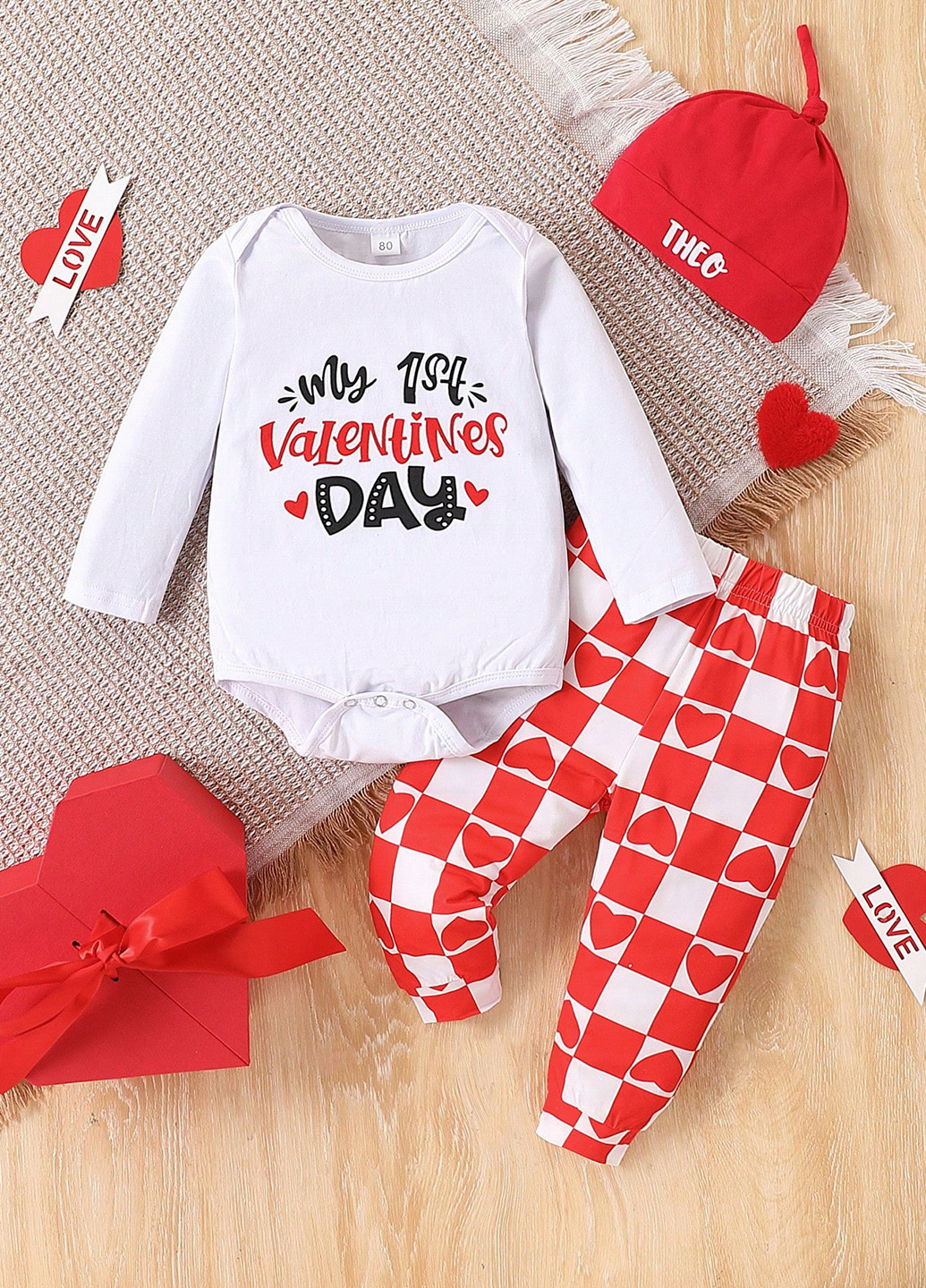 Белый демисезонный комплект (боди, брюки, шапка) SHEIN