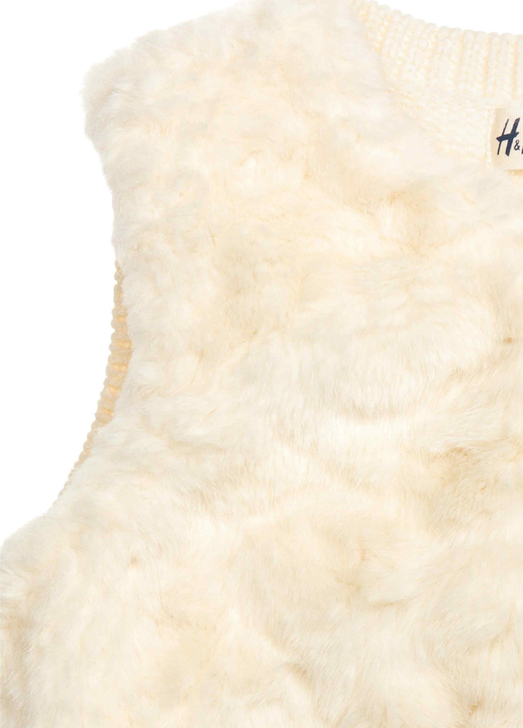Жилетка H&M однотонный белый кэжуал искусственный мех, полиэстер, модал