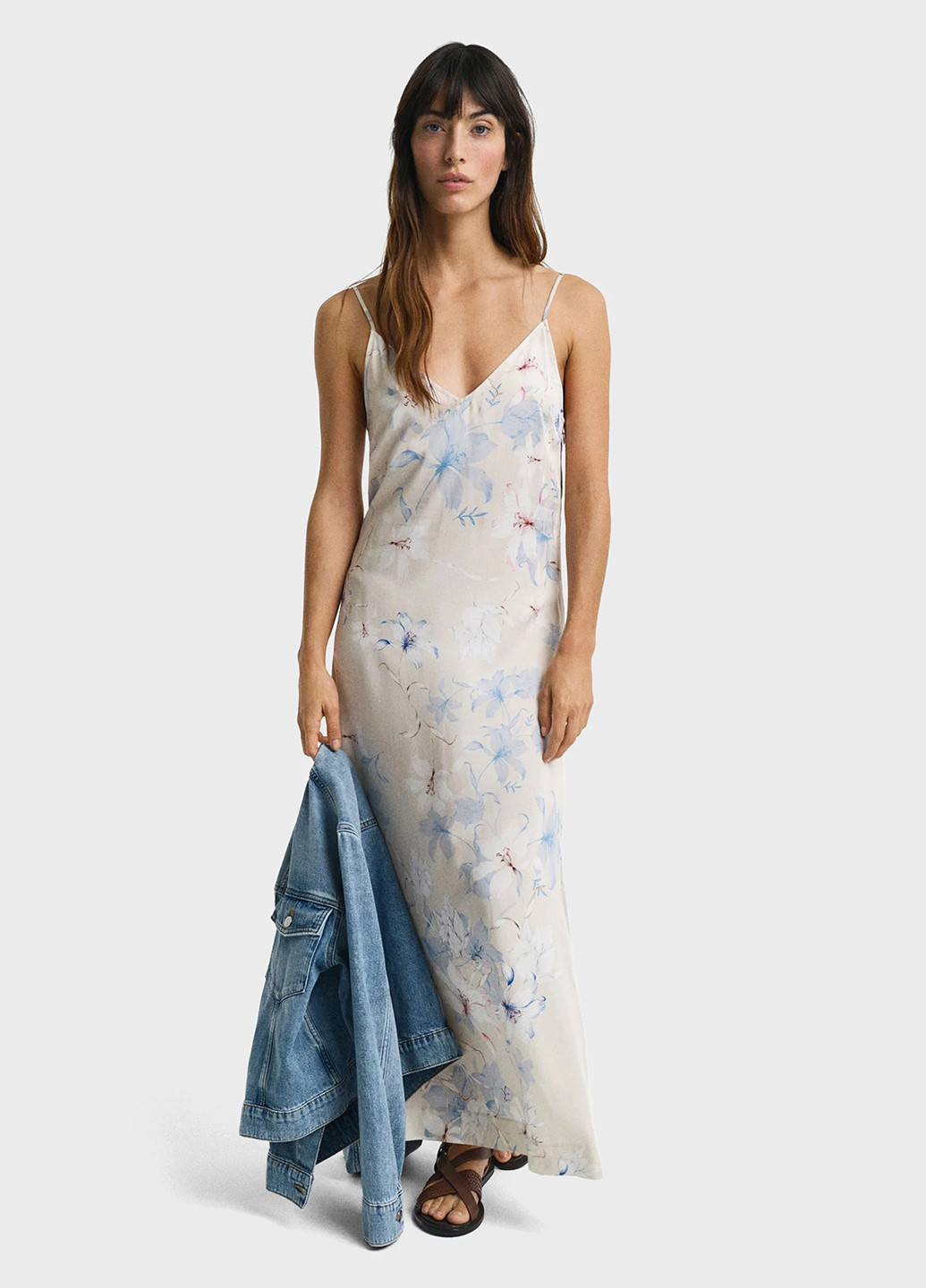 Бежева кежуал сукня сукня-комбінація, а-силует, з відкритою спиною Gant з квітковим принтом