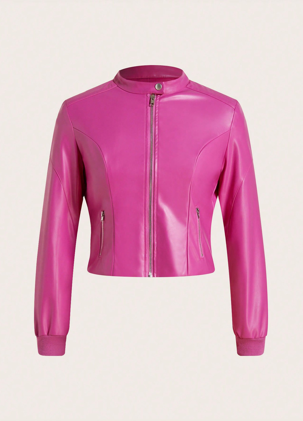 Фуксиновая демисезонная куртка байкерская SHEIN