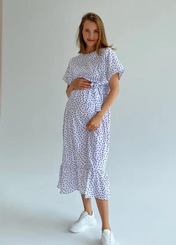 Білий кежуал сукня для вагітних годуючих мам з секретом для годування в горошок пудра To Be в горошок