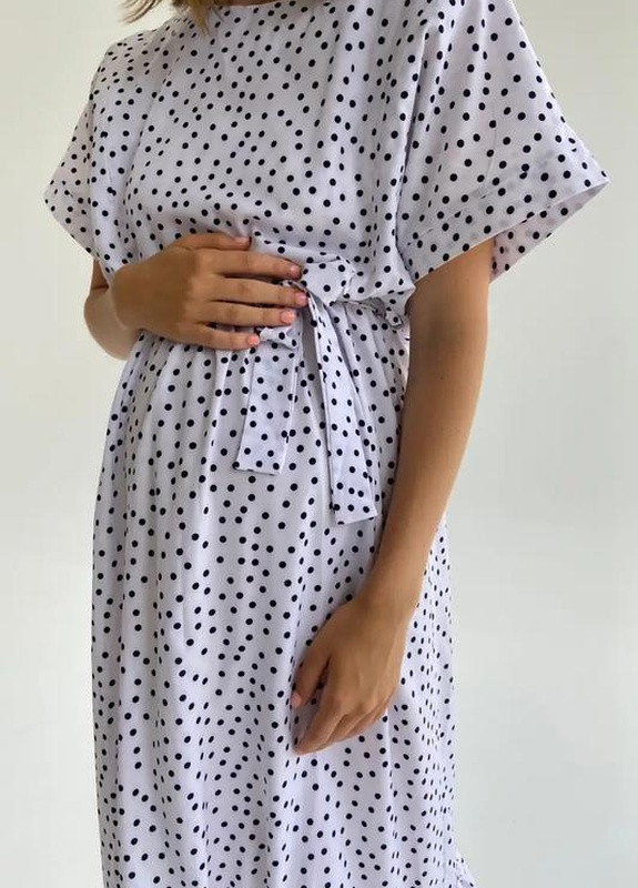Білий кежуал сукня для вагітних годуючих мам з секретом для годування в горошок пудра To Be в горошок