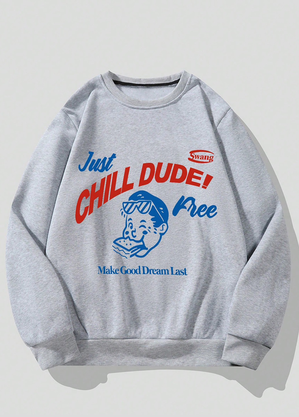 Светло-серый свитшот SHEIN рисунок без декора (367802276)